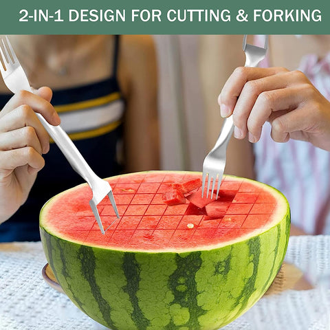 Image of 2Pcs Watermelon Fork Slicer Cutter: Watermelon Cutting Tool 2-In-1 Watermelon Fork Slicer Stainless Steel Fruit Fork Cutter for Party Camping Fruit Shape