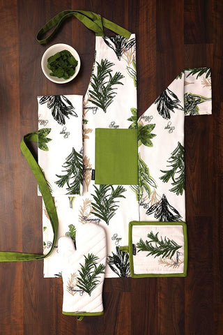 Image of Herb Garden Apron | 27.5 X 33 Inches | 100% Natural Cotton | Womens Apron for Cooking, Baking, Gardening | Convenient Pockets and Adjustable Strap at Neck & Waist Ties