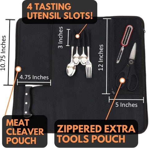 Image of Chef Knife Bag (8+ Slots) Is Padded and Holds 8 Knives plus Your Meat Cleaver, Knife Hone, Utensils, and a Zipped Pouch for Tools. Durable Knives Carrier Also Includes a Name Card Holder. (Bag Only)