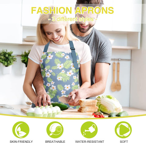 Image of 3 Pack Floral Aprons with Pocket, Blooming Womens Aprons Waterproof Adjustable Cooking Aprons for Kitchen Gardening and Salon