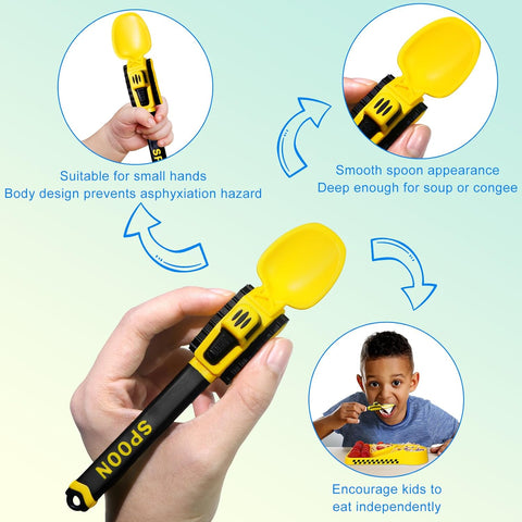 Image of Construction Toddler Utensils - Reusable Plastic Toddler Fork and Spoon & Storage Case - Suitable for Kids Utensils - Dishwasher Safe - Portable Utensils Set for 1 2 3 4 5 Year Old Toddlers