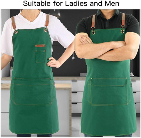 Image of Chef Apron with Cross Back Straps for Men Women, Cotton Canvas Apron for Artists Painting, Kitchen Cooking