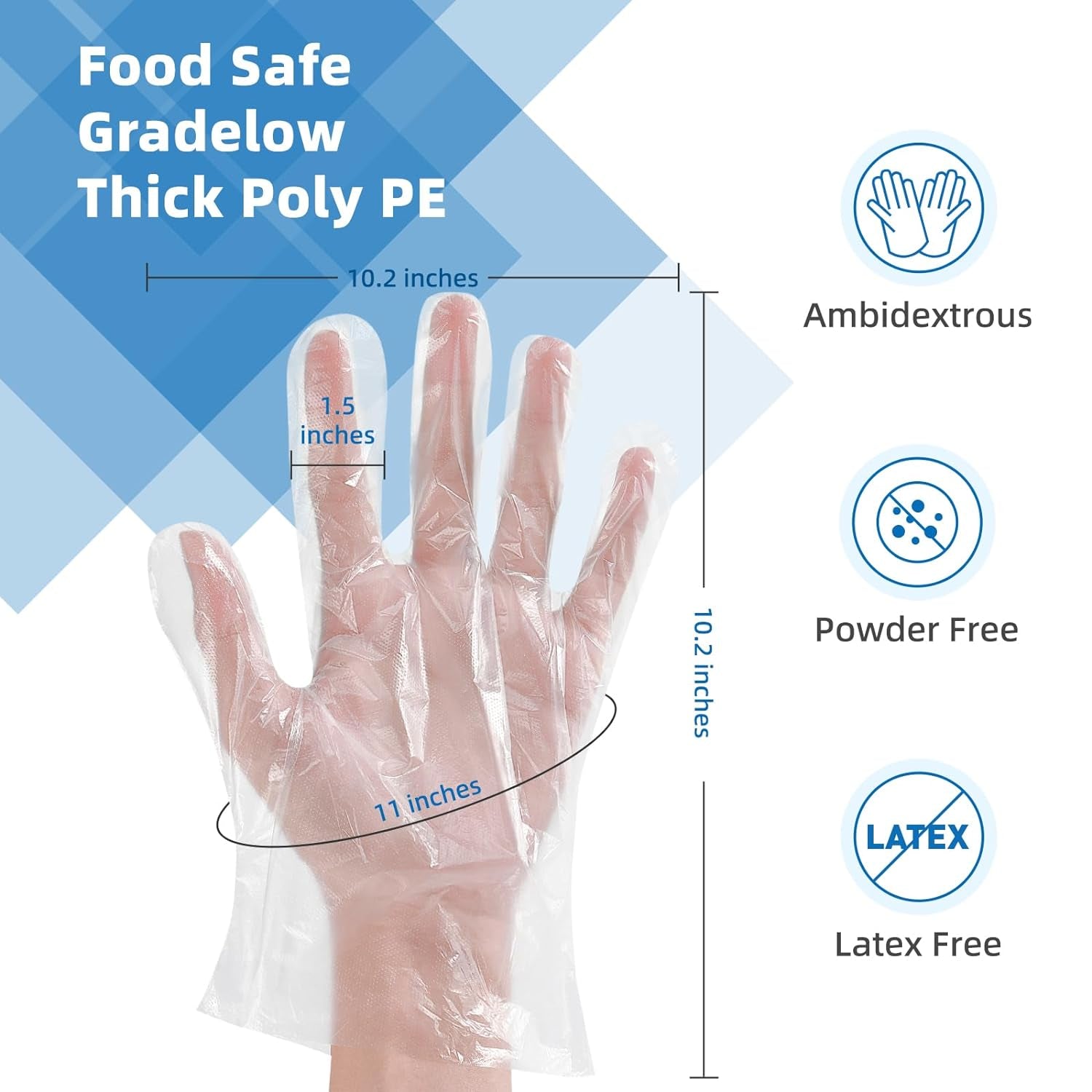 Food Prep Gloves Plastic Food Safe Gloves, Food Handling, One Size Fits Most Poly 500Ct Clear 500 Count (Pack of 1)
