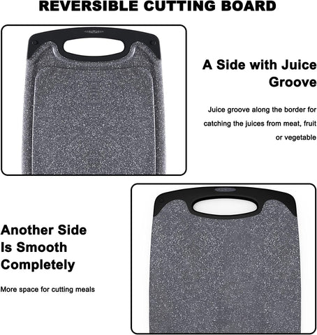 Image of Plastic Cutting Board, Set of 3 Small to Large Cutting Board Set Dishwasher Safe with Juice Grooves, Easy Grip Handle, Non-Slip, with Grinding Area for Grinding Garlic and Ginger Cutting Boards