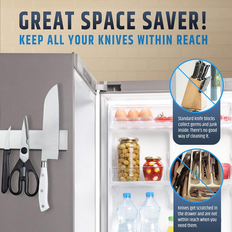 Image of Fridge Applicable Stainless Steel Magnetic Knife Holder with Anti-Slide Upgrade - 22 Inch Professional Double Sided Knife Strip for Refrigerator - Knife Rack/Knife Bar with Powerful Pull Force
