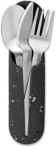 Image of Porter Stainless Steel Utensils with Silicone Carrying Case | Terrazzo Charcoal | Spoon, Fork & Knife for Meals on the Go | Portable and Compact Set