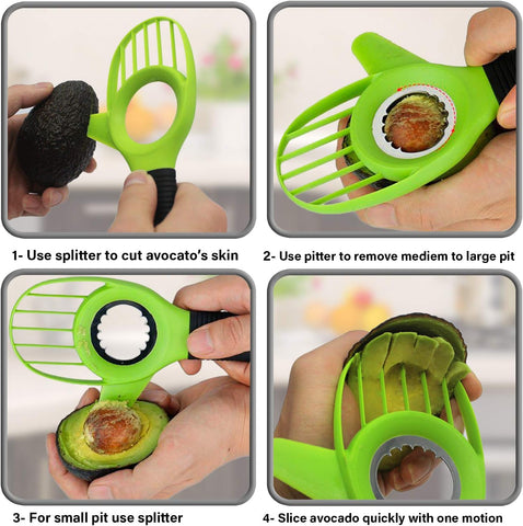 Image of Avocado 3 Piece Set Avocado Slicer, Knife, Peeler, Pitter, Cuber, Dicer, Keeper for Everything That You Will Ever Need for Your Avocados