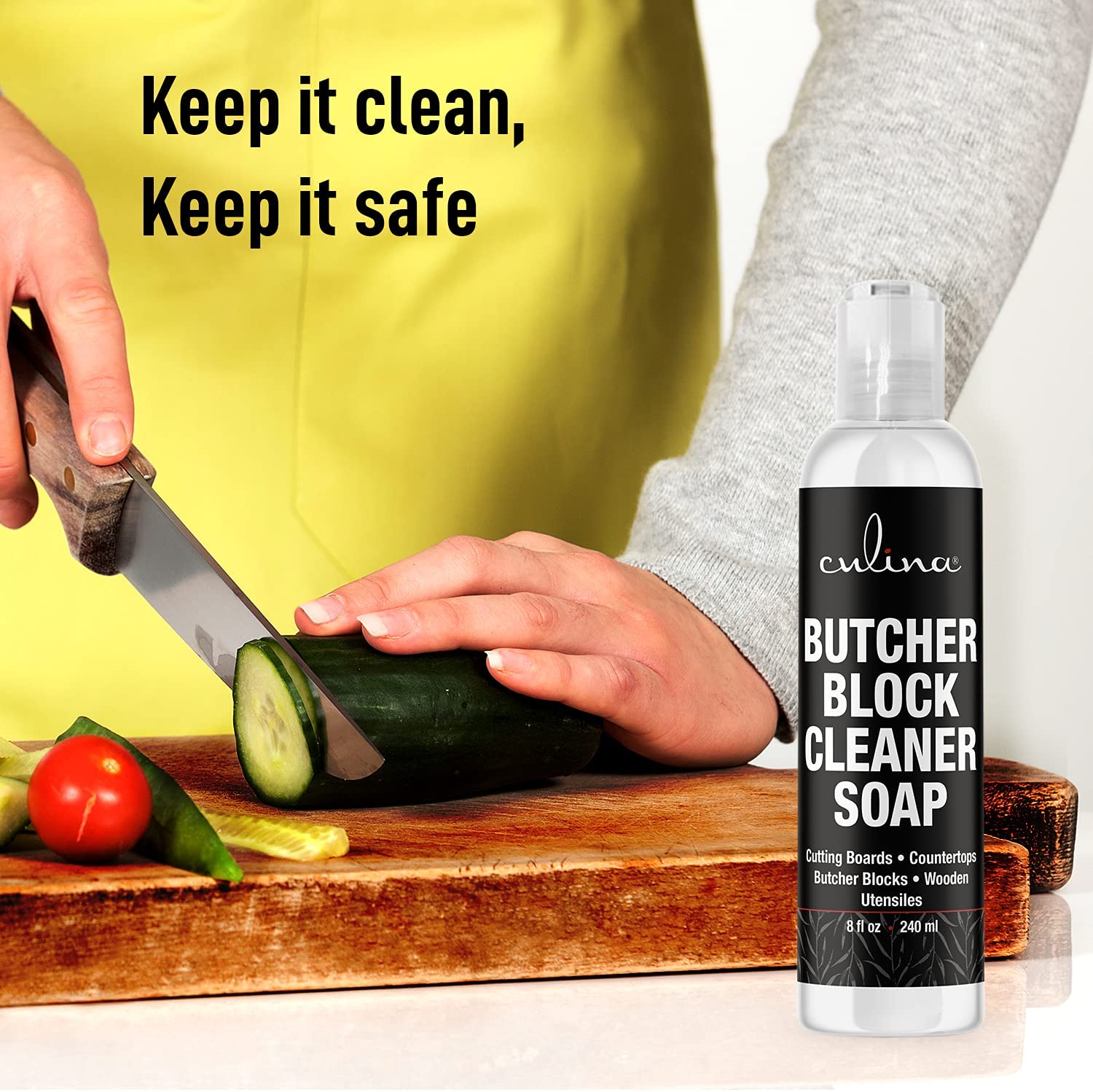 Culina All Natural Cutting Board Butcher Block Countertop wooden Utensils soap cleaner - LivanaNatural