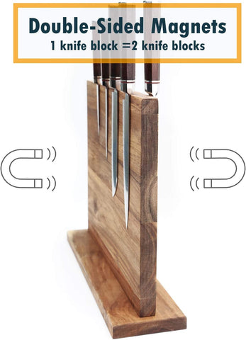 Image of Magnetic Knife Holder Acacia Wooden Magnetic Knife Block 17 X 13 Inches Rack Magnetic Universal Stands with Strong Enhanced Magnets Strip Kitchen Storage Cutlery Large Organizer without Knifves