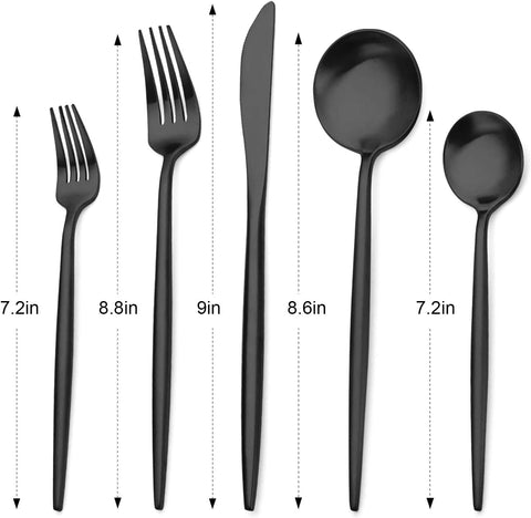 Image of Matte Black Silverware Set, Stainless Steel Satin Finish, Flatware Cutlery Set for 4, 20-Piece Spoons and Forks Kitchen Utensil Set, Dishwasher Safe (Matte Black, 20 P)