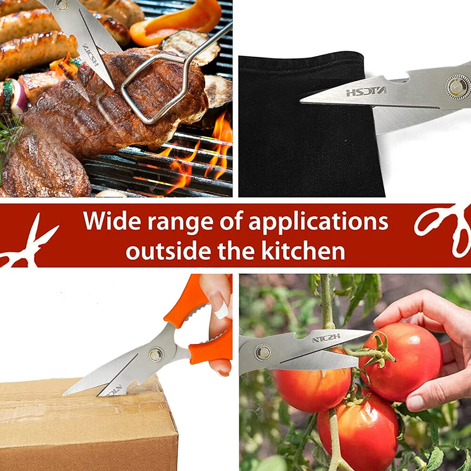 Kitchen Shears, Multi-Function Heavy Duty Dishwasher Safe Poultry Shears, Food Grade Stainless Steel Sharp Utility Scissors for Food, White