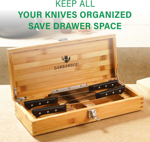 Image of - Safe Locking In-Drawer Bamboo Sharp Knives Holder, Safe for Kid, Multicompartmental, Multi-Purpose Knife Block Alternative (17.1"X8.6"X3.1")