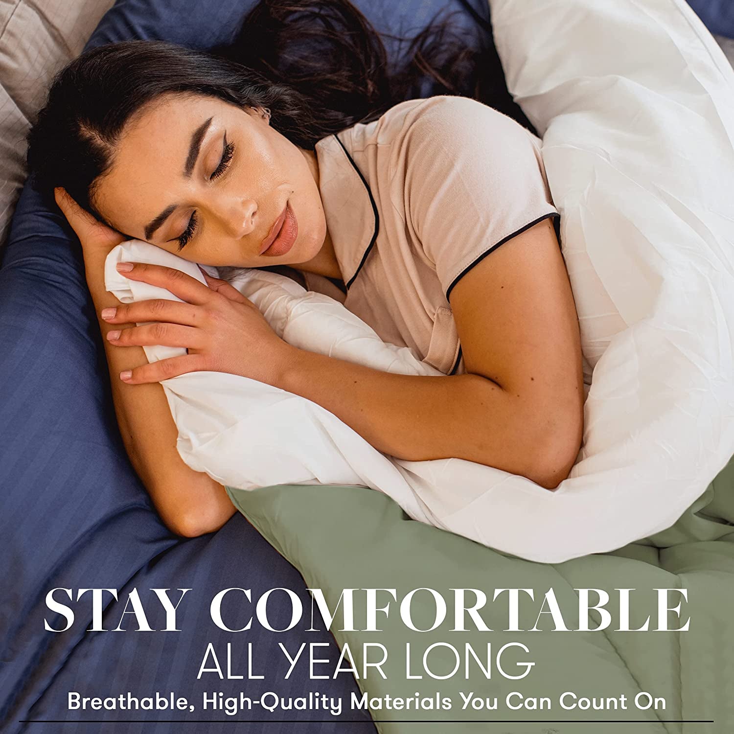 Beckham Hotel Collection Goose down Alternative Reversible - All Season - Premium Quality Luxury Comforter - Full/Queen - Navy/Sleet