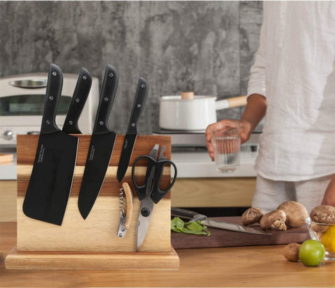 Image of Magnetic Knife Holder Acacia Wooden Magnetic Knife Block Holder Rack Magnetic Universal Stands with Strong Enhanced Magnets Strip Kitchen Storage Cutlery Large Organizer 12 X 10