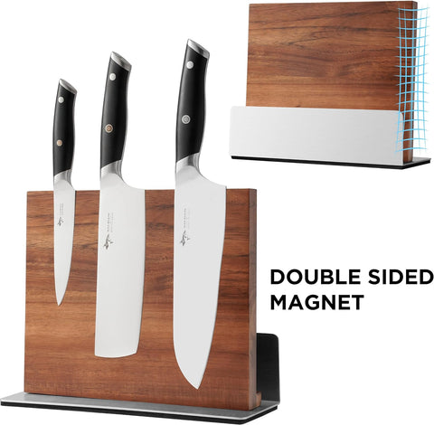 Image of Double Sided Magnetic Knife Block Kitchen Knife Holder Rack with Strong Magnets Acacia Wood Knife with Cutting Board Storage Stand