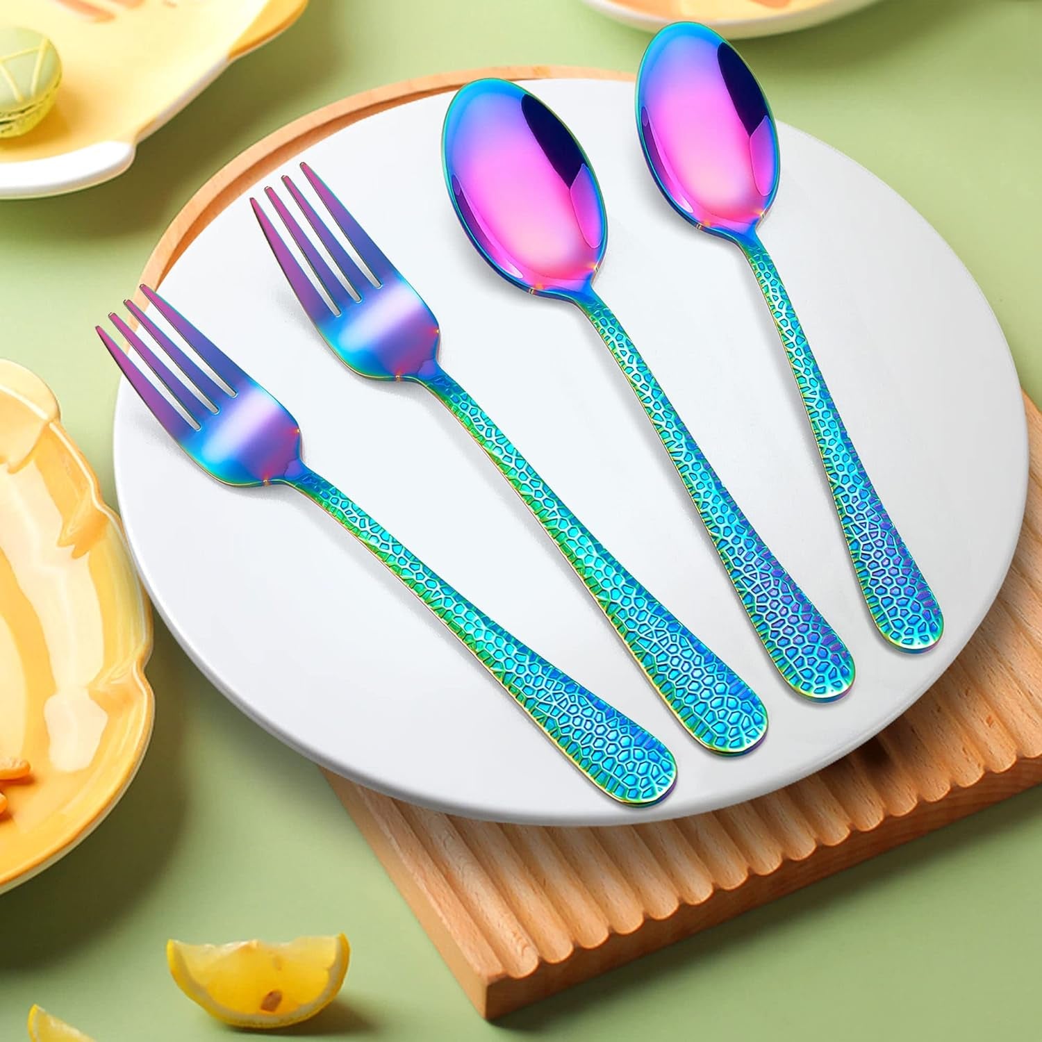 14-Piece Kids Silverware Set, Rainbow Toddler Utensils Flatware Set, Stainless Steel Child Preschooler Cutlery Set, Includes 7 Kids Spoons, 7 Kids Forks, Dishwasher Safe