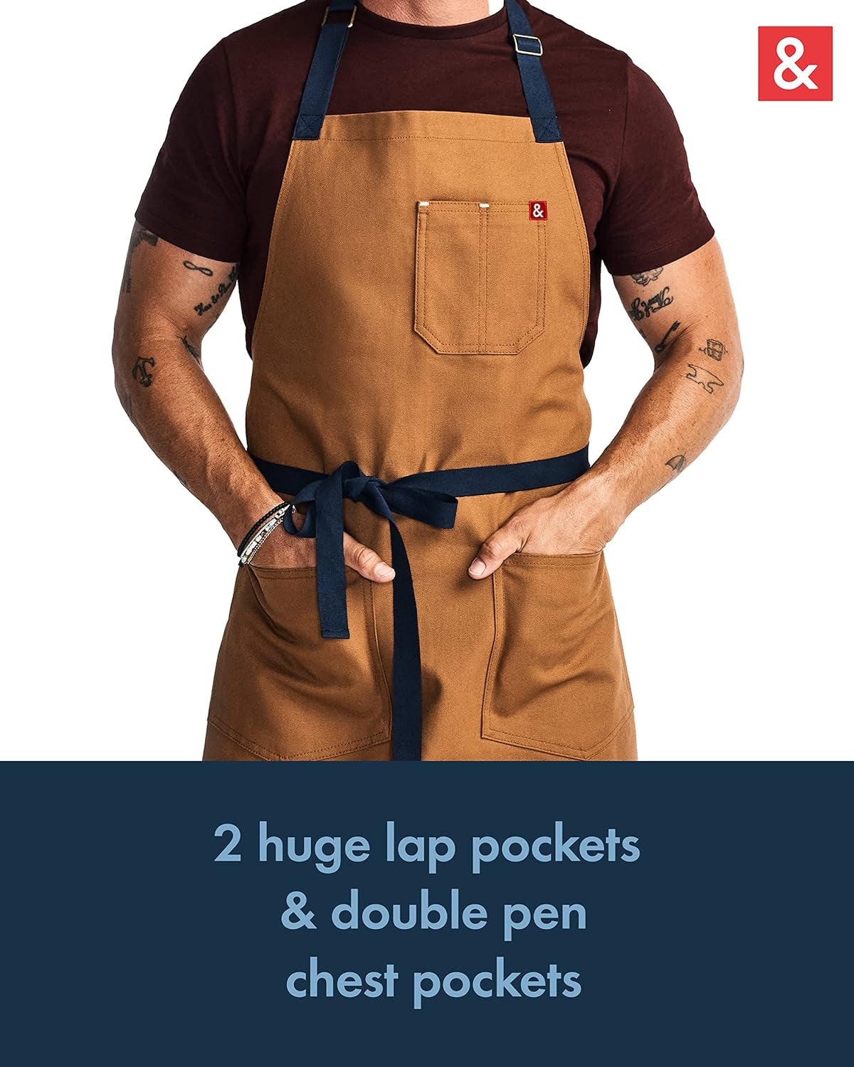 Essential Apron - Professional Chef Apron with Pockets & Adjustable Bib Strap for Cooking & Grilling - Kitchen Aprons for Men & Women - 12Oz 100% Cotton Canvas Fabric - Denver Brown