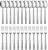 24-Piece Hammered Forks and Spoons Silverware Set,  Stainless Steel Square 12 Dinner Forks and 12 Dinner Spoons, Modern Metal Flatware Cutlery for Kitchen and Restaurant, Dishwasher Safe-7.9 Inch