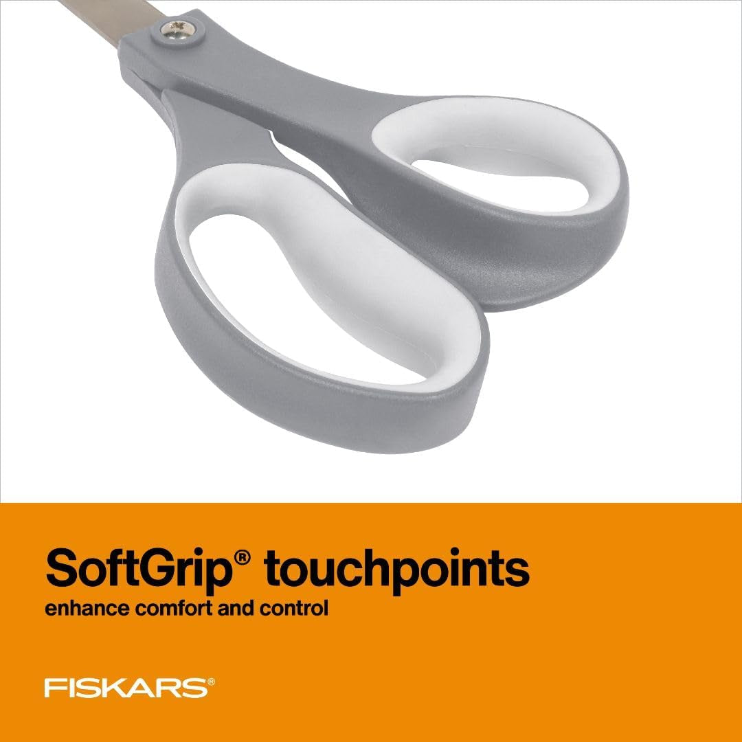 Softgrip Contoured Performance Scissors All Purpose - Stainless Steel - 8" - Straight Paper and Fabric Scissors for Office, and Arts and Crafts - Grey