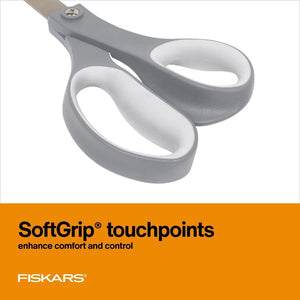 Softgrip Contoured Performance Scissors All Purpose - Stainless Steel - 8" - Straight Paper and Fabric Scissors for Office, and Arts and Crafts - Grey