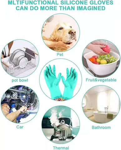 Image of Dishwashing Rubber Gloves,  Non-Slip Household Laundry Kitchen Cleaning Gloves, Reusable PU Waterproof Latex Gloves