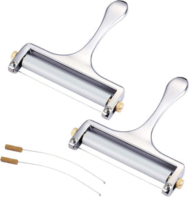 2 Pack Cheese Slicers with 2 Extra 304 Stainless Steel Cutting Wires, Wire Cheese Slicer with Adjustable Thickness for Mozzarella Cheese, Cheddar Cheese, Gouda Cheese (Silver)