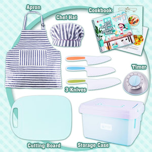 Joytown Kids Cooking and Baking Set with Storage Case – Real Cooking Supplies with Cookbook, Knives, Timer, Kids Baking Kit for Girls & Boys – Complete Utensils Accessories with Chef Apron & Hat