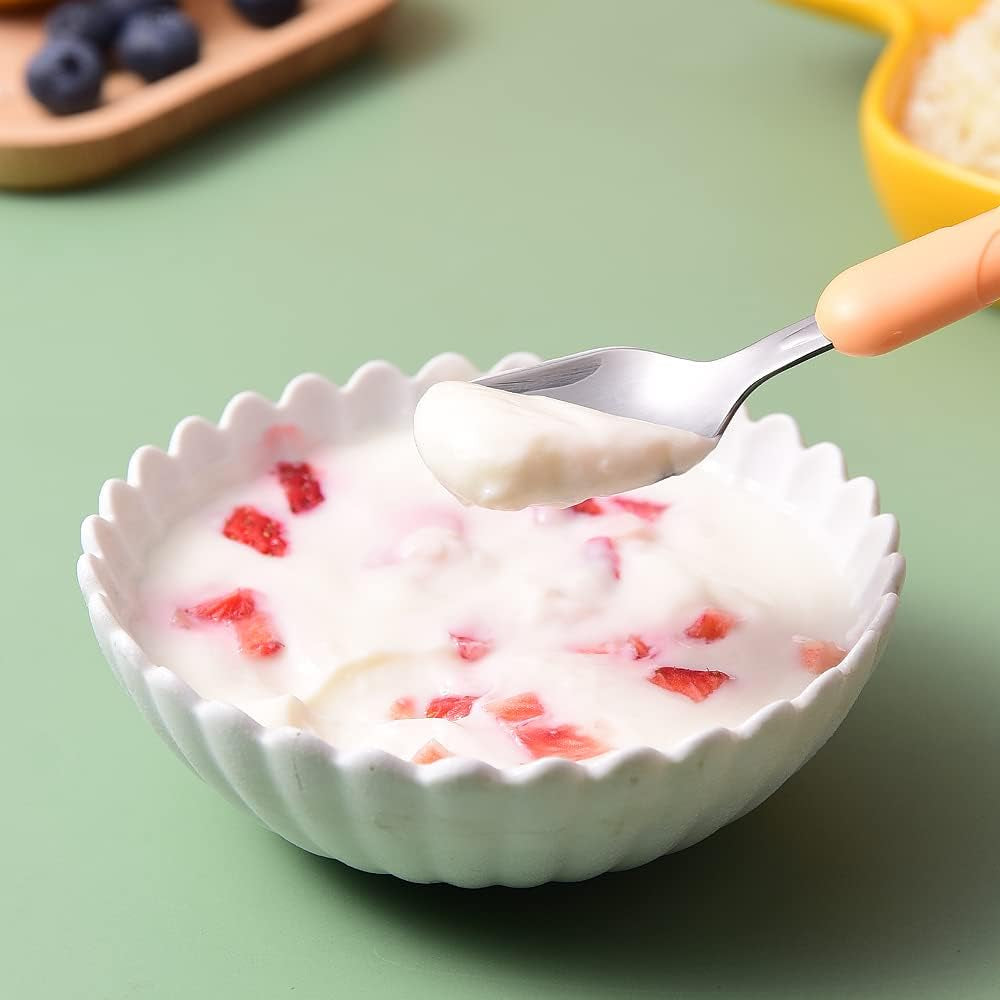 2 Cartoon Toddler Utensil Sets, Kid Spoon and Fork Set, Stainless Steel Toddler Safe Silverware Set for Children Self-Feeding with Travel Carrying Case BPA Free