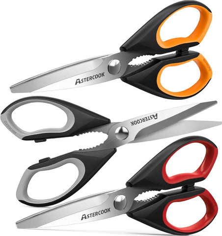 Image of Kitchen Shears, Kitchen Scissors Heavy Duty Serrated Blade, PP+TPR Handle Shears, Ideal for Poultry, Herbs, Vegetables, Durable and Ergonomic Design (Black Red, Black Orange, Black Grey)