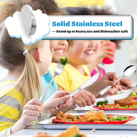 Image of 12-Piece Kids Silverware,  Stainless Steel Toddler Kids Utensils Safe for Preschooler/Children, Includes 4 Forks 4 Spoons 4 Knife, Slimline Adult Look & Small Size, Rust Free & Dishwasher Safe