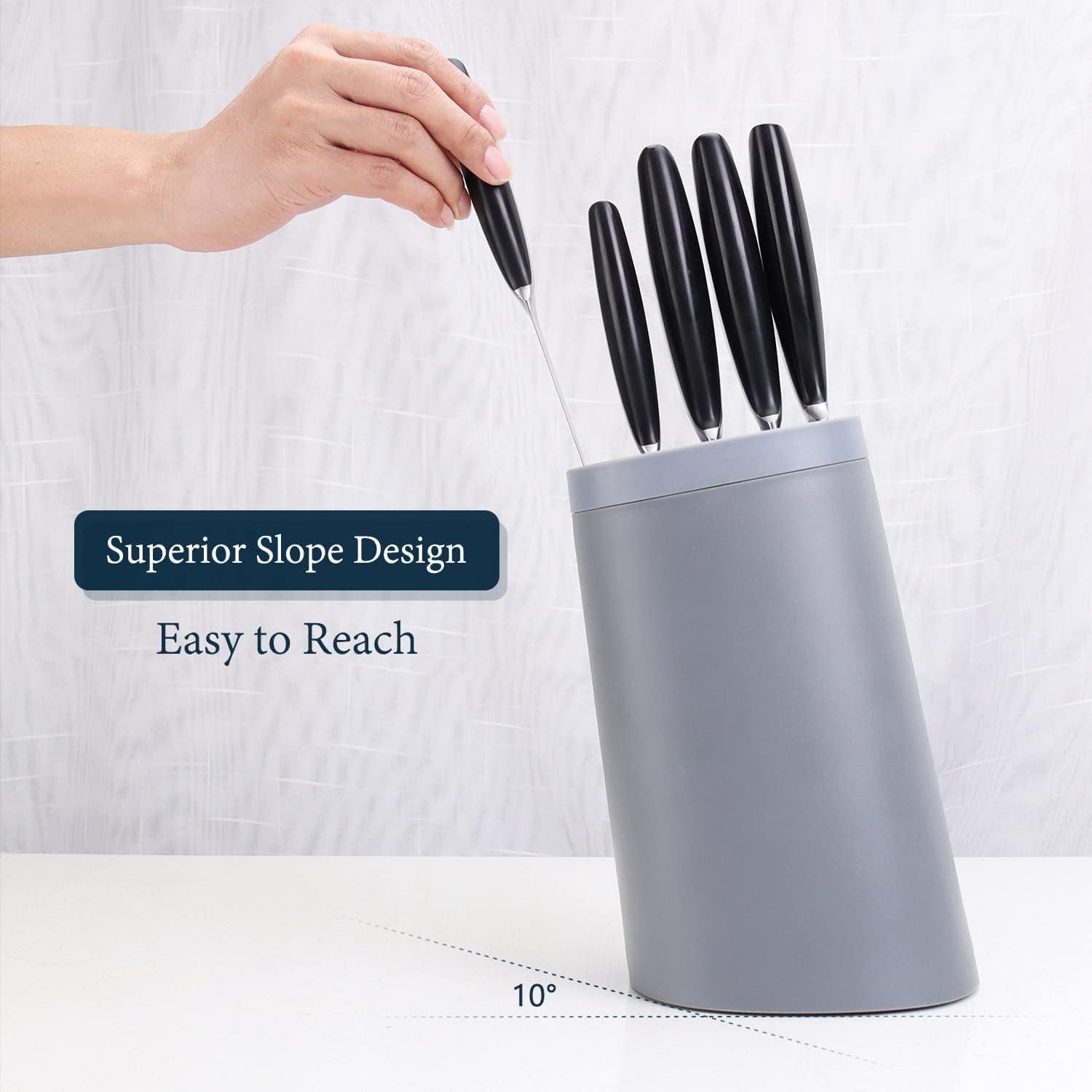 Universal Knife Block Oblique Grey, Space Saver Knife Storage - Detachable for Easy Cleaning & Unique Slot Design to Protect Blades-Oblique for Easy to Reach