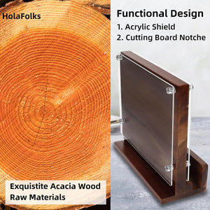 Kitchen Magnetic Knife Block with Acrylic Shield Acacia Wood Double Side Knife Holder Rack Stands with Strong Enhanced Magnets Multifunctional Storage Knife Stand for Kitchen Cutlery Display Organizer