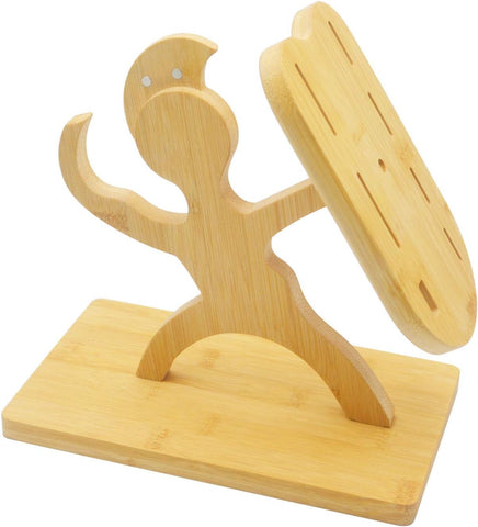 Image of Bamboo Knife Block without Knives, Warrior Shape Kitchen Knife Block Holder, 7 Holes Knife Holder Stand(Without Knives)