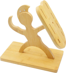 Bamboo Knife Block without Knives, Warrior Shape Kitchen Knife Block Holder, 7 Holes Knife Holder Stand(Without Knives)