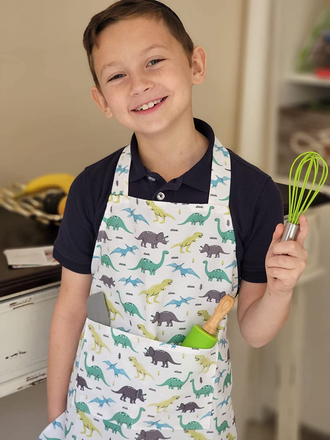 Kids Baking Gift Set with Storage Case - Cooking Kit for Children - Educational Baking Sets - Real Kid Baking Supplies with Decorating Tools Set with Apron… (Dinosaur)