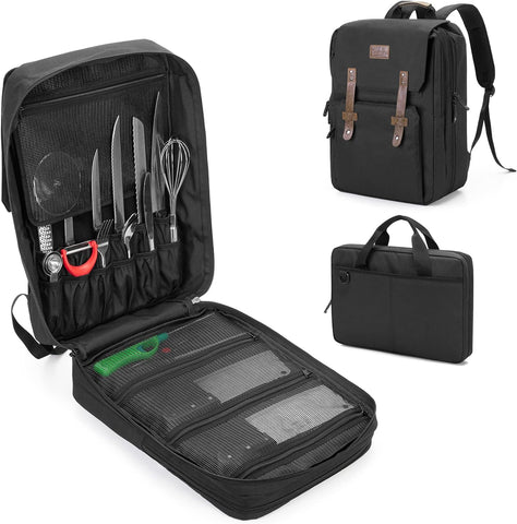 Image of Large Chef Backpack & Knife Bag, Knife Backpack and Chef Bag with Lock Hole, Knife Carrier Chef Utensil Case with Multiple Pockets & Slots for Kitchenware, Patent Design (Knife Not Included)