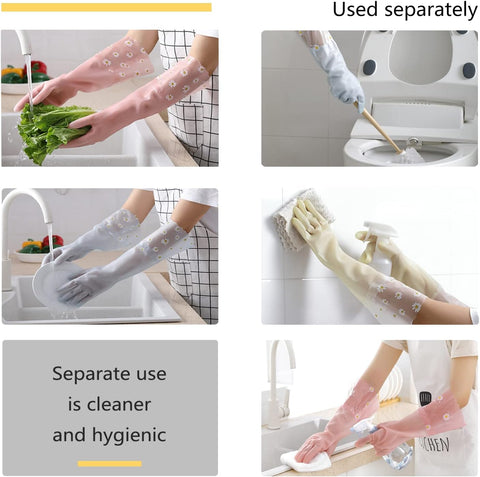 Dishwashing Cleaning Gloves 3 Pairs - Reusable Rubber Gloves Non-Slip Laundry Kitchen Gardening Household Gloves