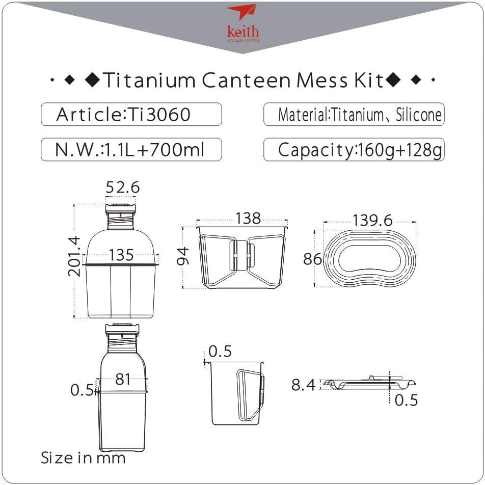 Ti3060 Canteen Mess Kit - New Ultralight Carrying Pouch ●●●●●●● Keith'S 18Th Anniversary: Exclusive Price!