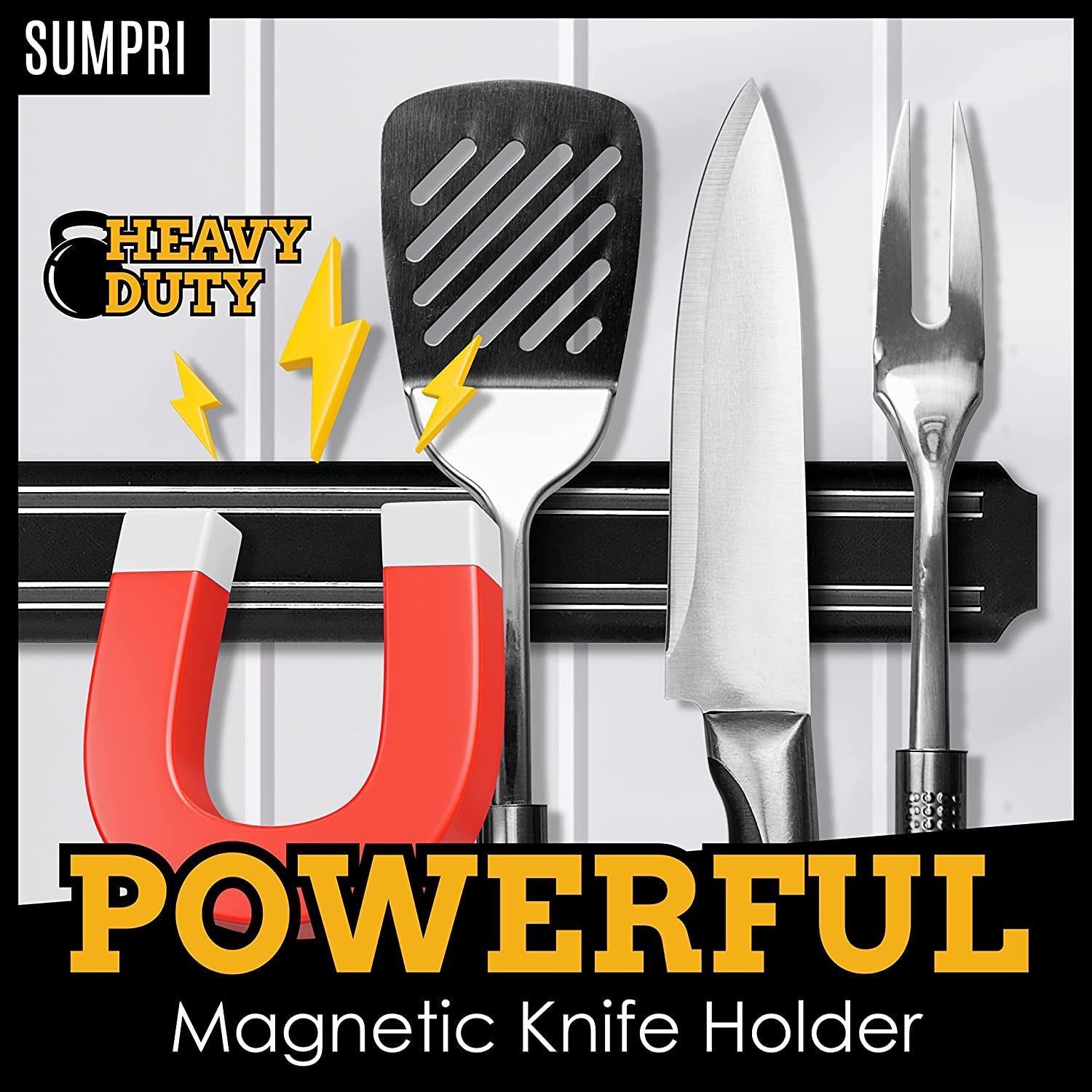 Magnetic Knife Holder for Wall (15Inch X Set of 2) Magnetic Knife Strip with Extra Strong Design, Easily Holds Large Knives -Easy to Install, the Perfect Space Saver -By
