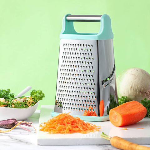 Image of Professional Cheese Grater - Stainless Steel, XL Size, 4 Sides - Perfect Box Grater for Parmesan Cheese, Vegetables, Ginger - Dishwasher Safe - Mint