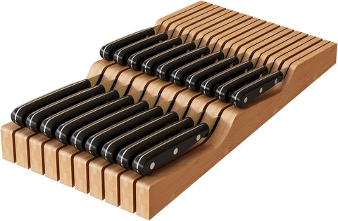 Image of Bamboo Knife Block Holder, In-Drawer Knife Drawer Organizer-Protecting Knife Organizer Block Holds up to 19 Knives（Not Included）