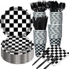 175 PCS Checkered Flag Party Supplies Disposable Dinnerware -Car Paper Plates Napkins Cups, Black Plastic Forks Knives Spoons for Girls Boys Birthday Baby Shower Decorations,25 Guests