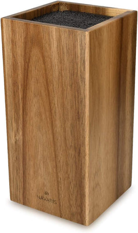 Image of Wooden Kitchen Knife Block - Universal Bristle Knife Holder Storage Stand - Acacia Wood Knife Block - Upright Design 9.4 X 4.7 X 4.7 Inches