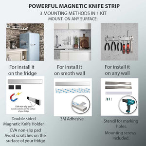 (Fridge) Magnetic Knife Holder for Refrigerator – 16 Inch Professional Double Sided Magnetic Knife Strip for Fridge - Stainless Steel Magnetic Knife Holder for Wall Self Adhesive