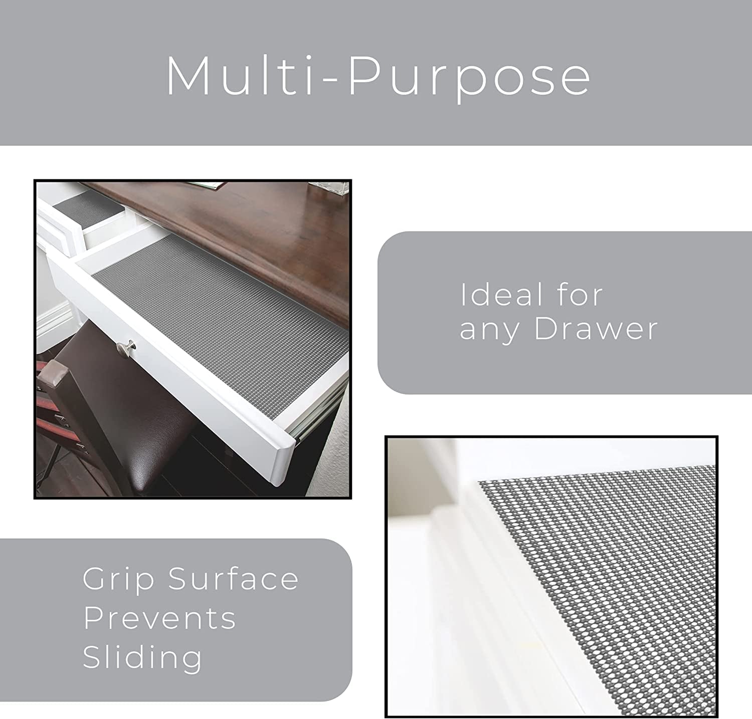 Classic Grip Shelf Liner for Home Organization- Non Adhesive/Slip, Easy Clean - Perfect for Desk, Shelves, Kitchen, Bathroom, Cabinet Protection -Graphite Gray​