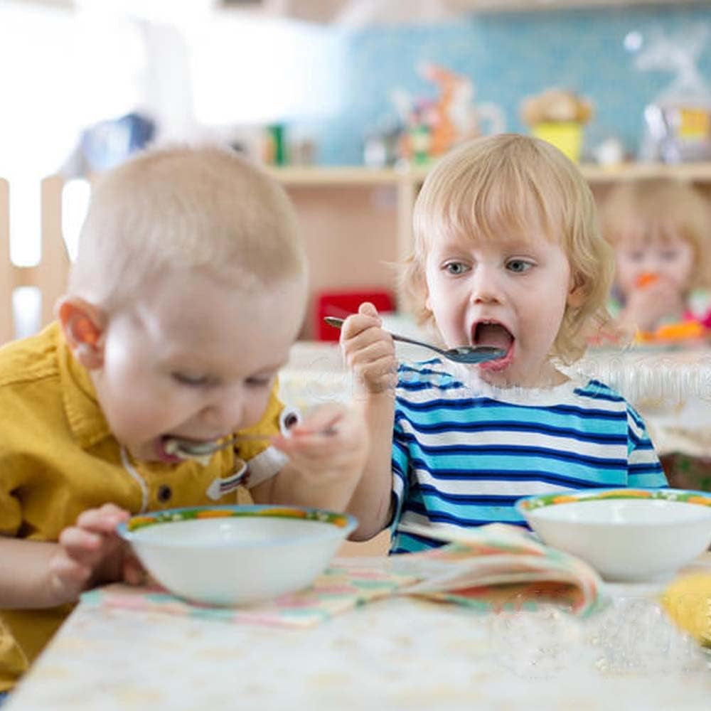 Toddler Flatware Kid Fork and Spoon Set, Baby Spoons Self Feeding Baby with Straws Traing Chopsticks Children (Silver)