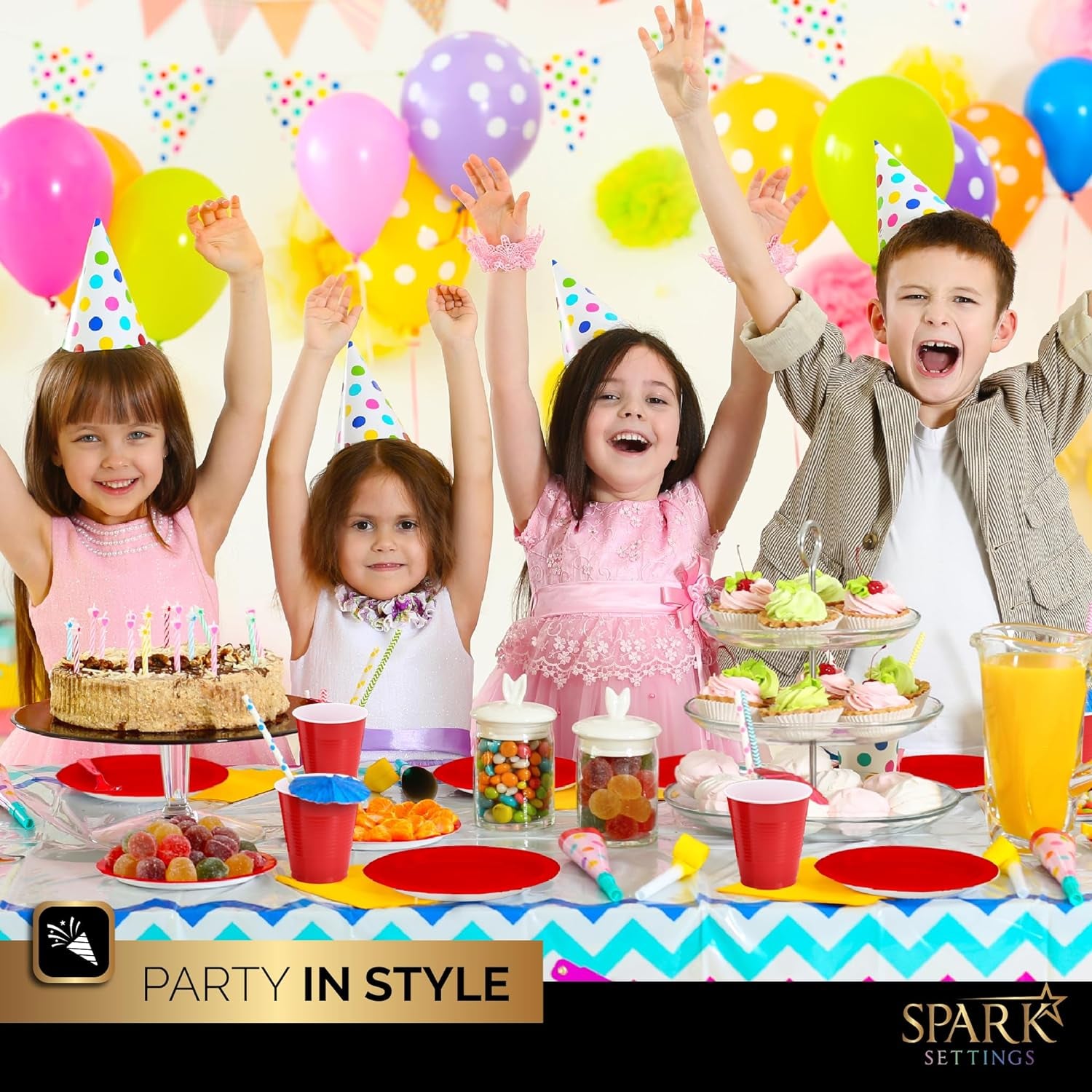 Red Party Supplies Set Paper Plates Plastic Cups Forks Knives Spoons Napkins Tablecloth Serves 20 Guests Disposable Dinnerware Set of 222 Pieces, Complete Tableware for Party - by