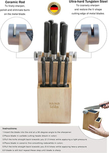 Bamboo Universal Knife Block - Knife Holder with 2 Built-In Knife Sharpeners - 2-Tiered Modern Knife Storage up to 16 Large and Small Knives Easy Clean Wooden Knife Organizer by