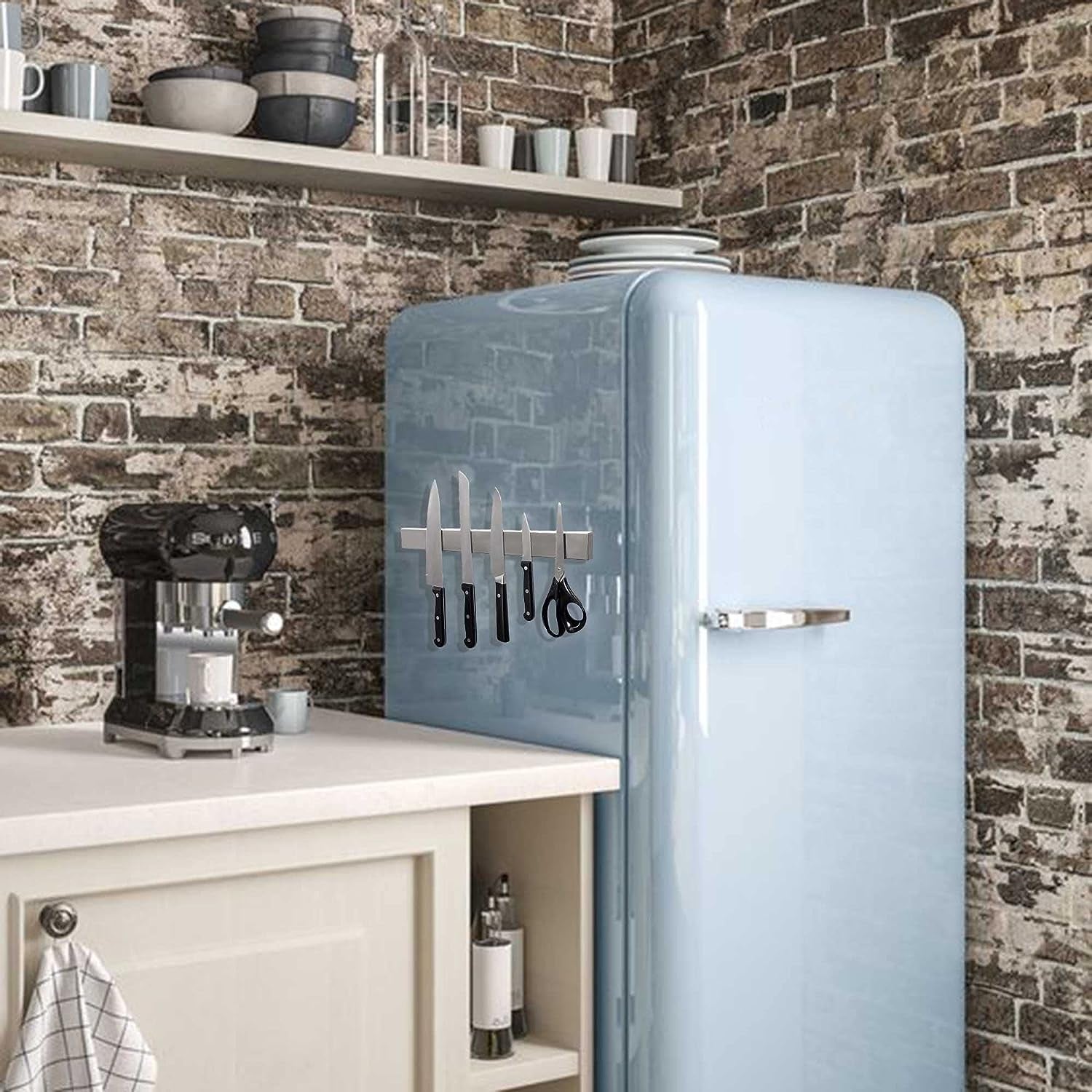 (Fridge) Magnetic Knife Holder for Refrigerator – 16 Inch Professional Double Sided Magnetic Knife Strip for Fridge - Stainless Steel Magnetic Knife Holder for Wall Self Adhesive