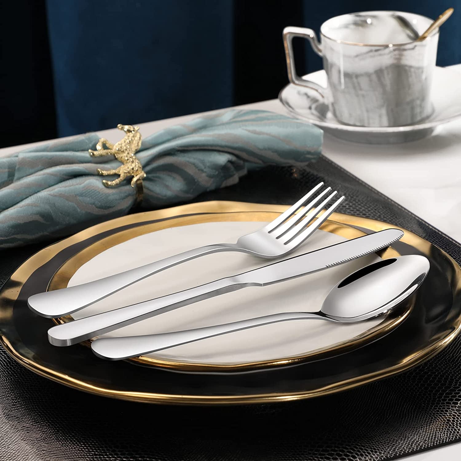 24-Piece Forks and Spoons Silverware Set, Food Grade Stainless Steel Flatware Cutlery Set for Home, Kitchen and Restaurant, Mirror Polished, Dishwasher Safe